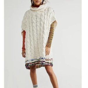 NWOT Free People Care FP Sari Not Sari Ivory Oversized Poncho Sweater M/L